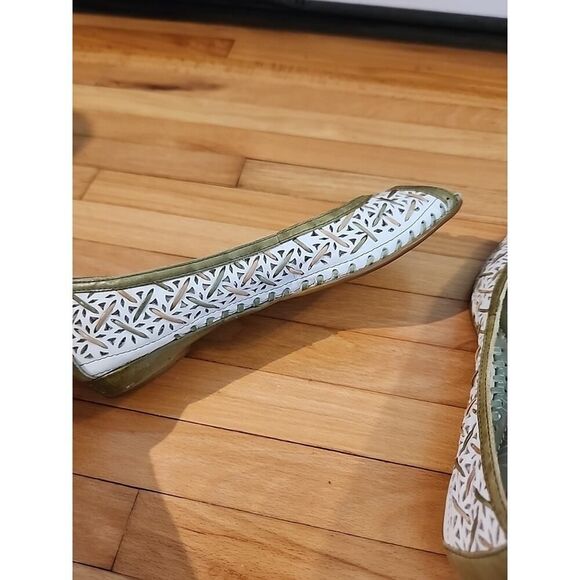 Women Pikolinos Ballet Mary Jane Sandals Gold Green Peep Toe Leather 6 Flats - Picture 6 of 8